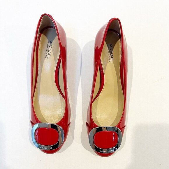 Michael Michael Kors Red Patent Leather with Silver Buckle Pump Size 7.5 M - Picture 3 of 9